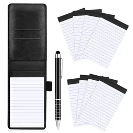 Notepads 10Pcs Mini Pocket Notepad Holder Set with Metal Pen and Pocket Notebook Refills Black 231020