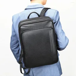 Backpack Genuine Leather Men's Shoulder Bag Cowhide Large Capacity Computer Travel Leisure