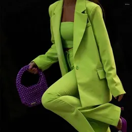 Kadınlar İki Parçalı Pantolon Kadınlar Kişiye Kişiye Kişiye Takım 2 Parça Blazer Üst Renk Yeşil Bir Düğme Kazan İnce Fit İşletme Günlük Taarned