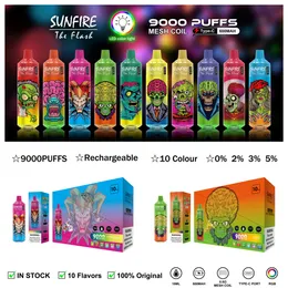 Partihandel Sunfire Vape 9000 Puff Tornado engångsvapa Privat etikett 18 ml 600mAh Tillgängliga ångare Vapes Vaper Electronic Cigarette Vaporizer Pen 9K 8K Puffs