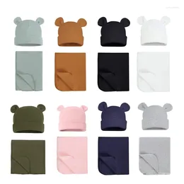 Blankets Cotton Nursery Blanket Bear Ear Hat Baby Swaddling 2PCS Infant 0-6M Born Soothe Sleeping Bag Drop