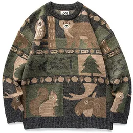 Męskie swetry Y2K Winter Vintage Sweater mężczyźni Japońscy słodki niedźwiedź kobiety dzianiny sweter pullover hip hop harajuku streetwear menu ubrania 231021