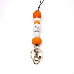 Keychains Halloween Pumpkin Shape Personalized Teacher Silicone Beads ID Badge Lanyard DIY Breakaway Necklace Charm Craft Gift