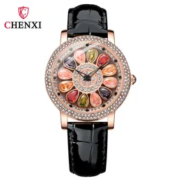 Moda Chenxi Marca Top 5809 Dawn Time Comes and Turns Womens Gift Rotating Dial Rose Gold Incrustado Diamante Tendência Relógios de Quartzo