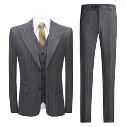 Ternos masculinos 2023 (blazer colete calças) moda cavalheiro listras casual negócios fino-ajuste local de trabalho noivo terno de casamento 3 peças