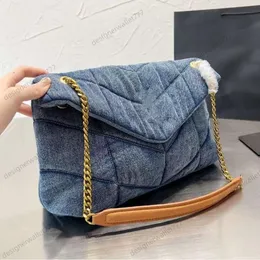 Kvällspåsar toppkvalitet loulou designer väska denim läderkedja klaff messenger axel crossbody väska klassisk klaff kvinnor handväskor handväska mm