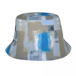 Basker Grungy Abstract Bucket Hat For Teen Travel Grey Blue Brush Artwork Field unika utomhussportfiske hattar släpp