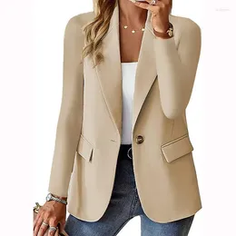 Women's Suits 2023 Spring Women Blazer Solid Notched Single Button Long Sleeve Pockets Office Elegant Casual Ladies Bodycon Blazers
