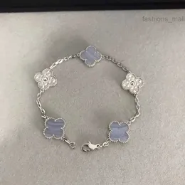 van four leaf clover bracelets bangle vanly cleefly bracelet Five Flower Four Leaf Grass Natural Purple Jade Chalcedony Bracelet Sterling Silver Light Luxury Small