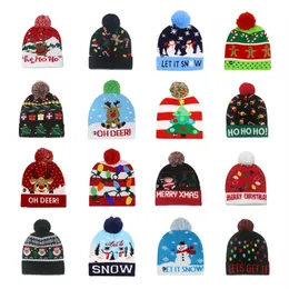 Pupazzo di neve di Natale Alce Cappello lavorato a maglia dell'albero di Natale con palla per il calore invernale con luci colorate a LED Cappello decorativo Cappellino da festa di Ocean-spedizione P114