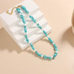 Pendant Necklaces Beaded Necklace Natural Stone Turquoise Hand Knitting Bohemia Adjustable Irregularity Originality Tide Simple Rice Bead