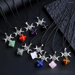 قلادات قلادة 10pcs سحر النجوم القمر الحجر الطبيعي النحت الكريستال Merkaba hexagram quartz quartz المعلقات لصنع المجوهرات القلادة