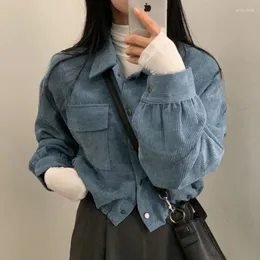 Kurtki damskie mody krótka kurtka 2023 Corduroy Coat Korean vintage luźne pełne set Casual Harajuku Solid Street Women