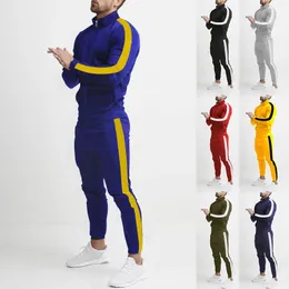 Herrspårar Europeiska och amerikanska modeetikett Patchwork Set Casual Sports Men's Standing Neck Pisped tröja Herrkläder 231021