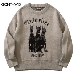 Heren Truien Mannen Vintage Trui Y2K Streetwear Hip Hop Vintage Gebreide Doberman Hond Truien Herfst Harajuku Mode Retro Casual Truien 231021