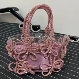 23 Ny ankomst: "Bring" Diamond Sudered French Fairy Bag-Ultra-Glimmering Flower Bucket Bask Basket Handbag Pink Peach