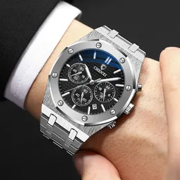 Benzersiz siyah çelik chrono saat erkekler moda gündelik takvim kelebek toka iş kuvars erkek saatleri en iyi marka