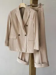 Damen Zweiteilige Hose Fyion HIGH STREET Est 2023 Runway Designer Anzug Set Zweireihiger Blazer Lang Solide Vintage Herbst