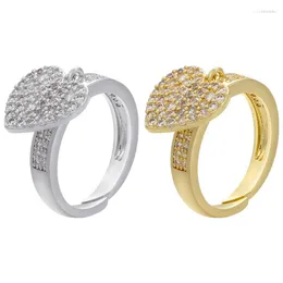 Clusterringe Zhukou Gold Farbe Ring Zirkonia mit Herz Anhänger Charms Fingure für Frauen Öffnung verstellbar Großhandel VJ100