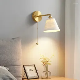 Lampa ścienna DIY w górę i w dół obrotowy mosiężny ceramiczny przewód LED przełącznik ściągaczy Sconce sypialnia sypialnia sypialnia sypialnia wnętrza Wewnętrzna dekoracja domu