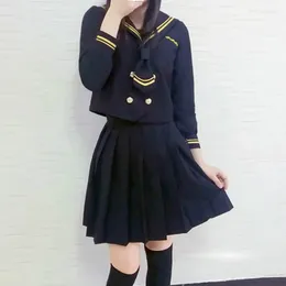 의류 세트 긴 소매 일본 유니폼 여고생 자수 높은 여성 소설 세일러 정장 소녀 블랙