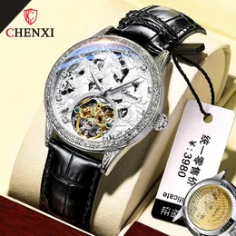 Chenxi 6029m konia Nowa skóra męska Wysokiej jakości W pełni automatyczna pusta, świetliste wodoodporne koła zamachowe zegarek mechaniczny
