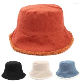 Berretti Autunno e inverno Cappello da bacino in velluto di lana d'agnello Velluto a coste Double-face Indossare caldo pescatore femminile ispessito