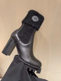 Com caixa de inverno marca feminina beaubourg tornozelo botas preto couro de bezerro salto alto martin botas femininas preto festa vestido de casamento senhora martin botas EU35-42