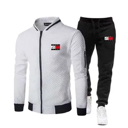 Tommyhilfiger Дизайнерский спортивный костюм оригинального качества, новый весенне-осенний модный свитер, куртка с воротником-стойкой на молнии, мужской повседневный клетчатый кардиган, однотонный костюм
