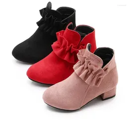 أزياء Boots Girls قصيرة 2023 الخريف/الشتاء العلامة التجارية للأطفال الوردي العالي الكعب في الكاحل الأميرة أحذية الأطفال