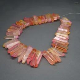 Anhänger-Halsketten (KINDGEMS) Raw Red Gradient Ramp Healing Crystal Quartz Beads Top Drilled Point Rock Women Fine Jewelry