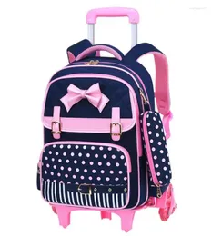 School Bags Wheeled Backpack For Girls Rolling Bag Primary Luggage Trolley Children Schoolbag On Wheels Bookbag