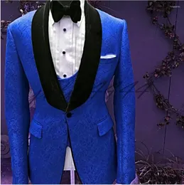 Men's Suits Men Royal Blue And Black Groom Tuxedos Shawl Velvet Lapel Groomsmen Wedding Man ( Jacket Pants Tie Vest ) C673