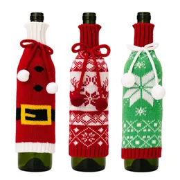니트 크리스마스 와인 병 커버 산타 클로스 샴페인 새해 파티 홀리데이 홈 식탁 장식