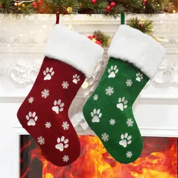 Decorações de natal magenta verde bordado garra impressão floco de neve pet meias de natal decorações do feriado meias de natal