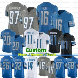 97 Aidan Hutchinson Jahmyr Gibbs Fußballtrikot Jared Goff Amon-Ra St. Brown Sam LaPorta Barry Sanders Jameson Williams Malcolm Rodriguez Brian Branch Jack