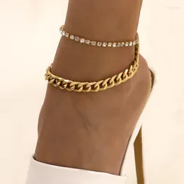 Anklets Fashion Chunky Chain Rhinestone Set Anklet For Women Simple Personalized Claw Party Holiday smycken Tillbehör gåvor