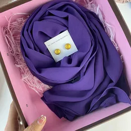 Roupas étnicas moda simples crepe hijabs pesado chiffon cachecol macio xales crinkle envolve forte metal ímã pinos para foulard muçulmano