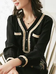 Women's Blouses Silk Fenghua Lace Gold Chain Top Long Sleeve Shirt