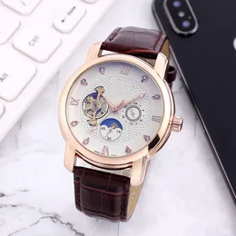 Longin Wrist Watches for 2023 Mens Watches 42mm tourbillon Five needles Automatic mechanical Wastch High quality Top Luxury Brand Fashion Moon Phase Leather Strap