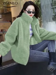 Mulheres misturas de lã jaquetas para mulheres outono inverno pelúcia engrossado dupla face cashmere lapela casaco quente jaqueta de pele do falso 231021