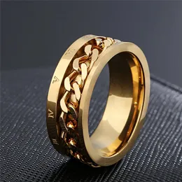 Bant Halkaları Modyle Altın Renkli Romer Romerals Ring Paslanmaz Çelik Erkek Kadın Spinner Zincir Yüzüğü Bijoux Bague Femme Anillos Mujer 231021