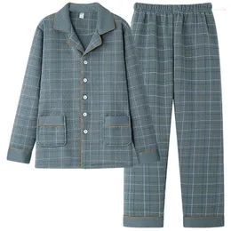 Vêtements de nuit pour hommes Casual Plaid Pyjamas Automne Hiver Épais Laminé Air Coton Service À Domicile Mâle Chaud Mince 3 Couches Costume Matelassé L-XXXL