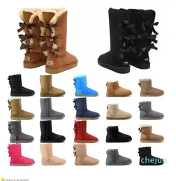 Stiefel für Mädchen, klassisch, Uggit, Damen-Schneestiefel, Knöchel, kurze Schleife, Mini-Fell, Schwarz, Kastanie, Rosa, Fliege, Damenschuhe, 36–41, Mode im Freien