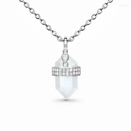 Hängen Asinlove Fashion Real 925 Sterling Silver Hexagon Pillar Gemstone Crystal Synthesis Moonstone Pendant Necklace For Women SMEEXKE