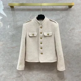 Women's Jackets Coats Heavy Industry Handmade Weaving Strap Shoulder Badge Standing Collar Thick Tweed Short Coat Woolen Jacket