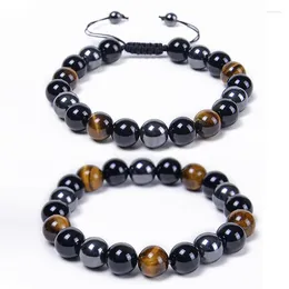 Link Bracelets 8/10MM Black Magnet Agate Bracelet Men's And Women's Tiger's Eye Energy Yoga Beaded Woven Fashion Jewelry