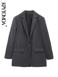 Kvinnors kostymer blazrar kpytomoa kvinnor mode frontknapp pinstripe blazer kappa vintage lång ärm klafffickor kvinnliga ytterkläder chic vestes femmes 231023