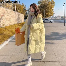 Parka da donna in piumino sciolto con cappuccio in cotone addensato oversize da 80 kg giacche coreano lungo imbottito Jaqueta Feminina Simples inverno caldo Casaco 231023