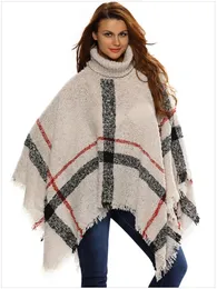 Frauen Cape VISUAL AXLES Winter Frauen Gestrickte Lose Gestreiften Mantel Jacke Luxus Damen Herbst Rollkragen Pullover Capes und Ponchos 231023